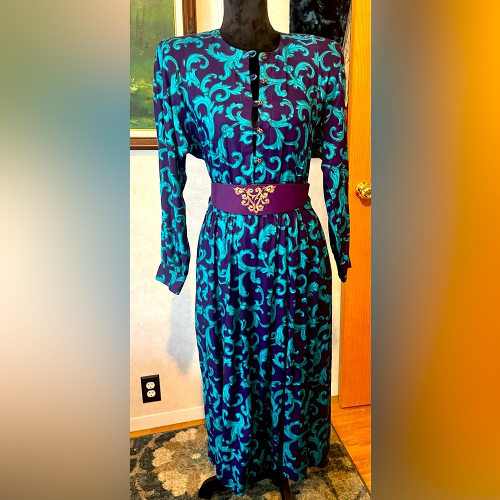 Beautiful vintage California Design turquoise and purple Celtic dress